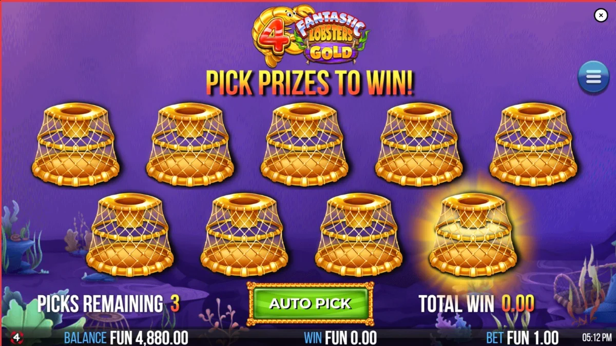 Visual bertema bawah laut dari slot 4 Fantastic Lobsters Gold dengan simbol lobster emas.