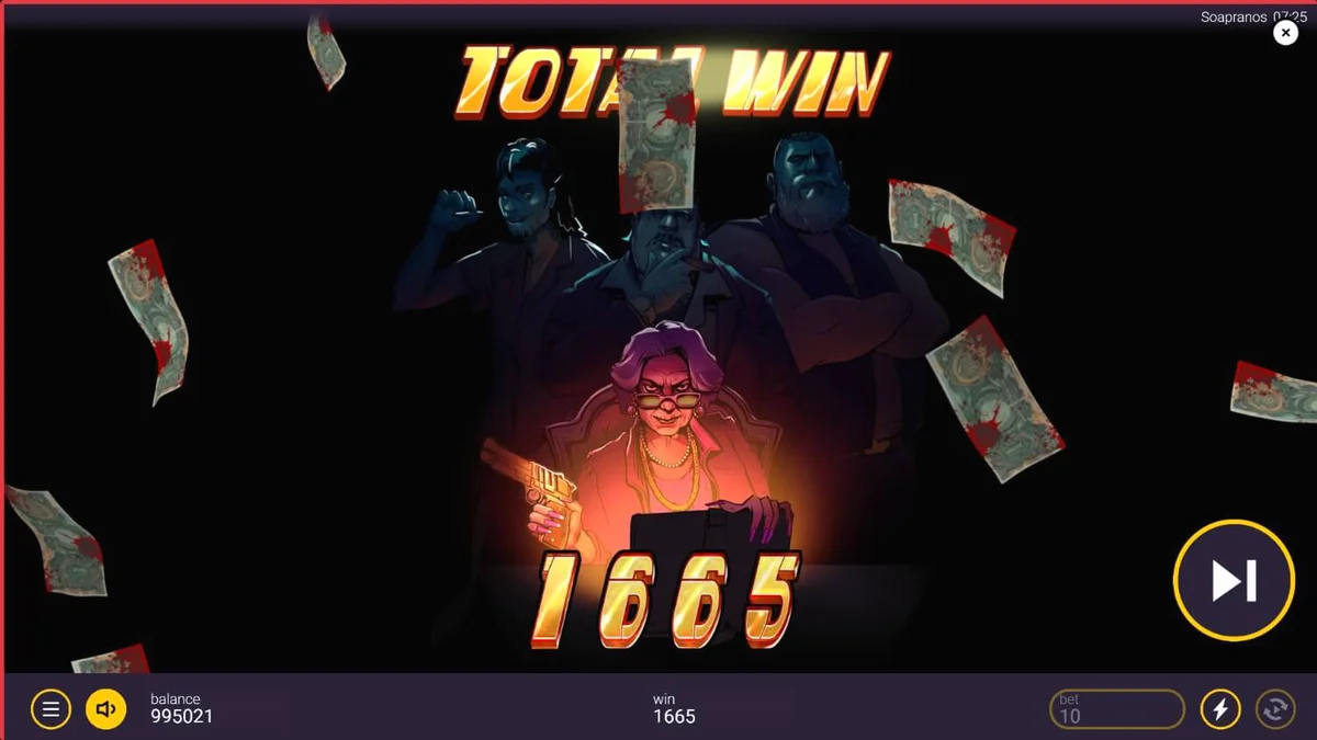 Tampilan visual slot The Soapranos dengan tema laundromat mafia