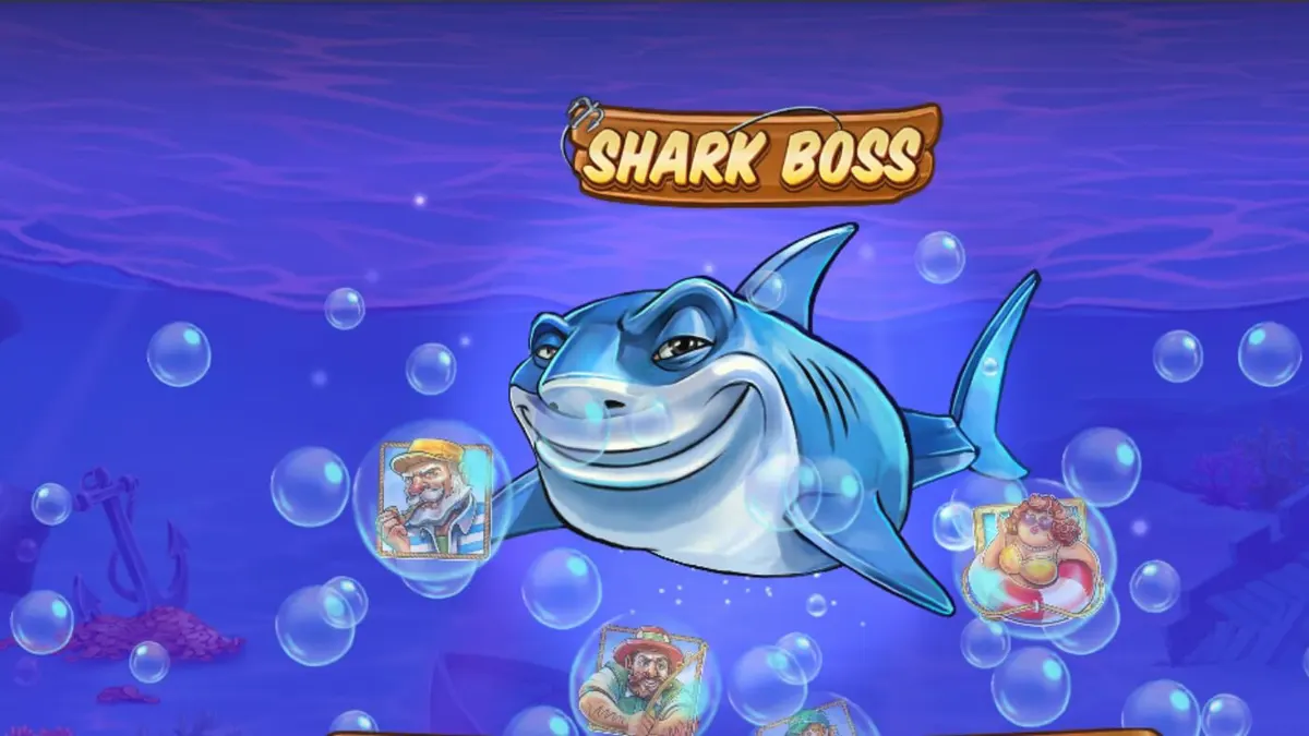 Tampilan visual slot Shark Boss dengan hiu di atas kapal